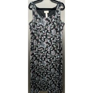 Rena Rowan Silk Dress 16 Blue Gray Floral 2 Pieces Whimsy Cottage Fairy